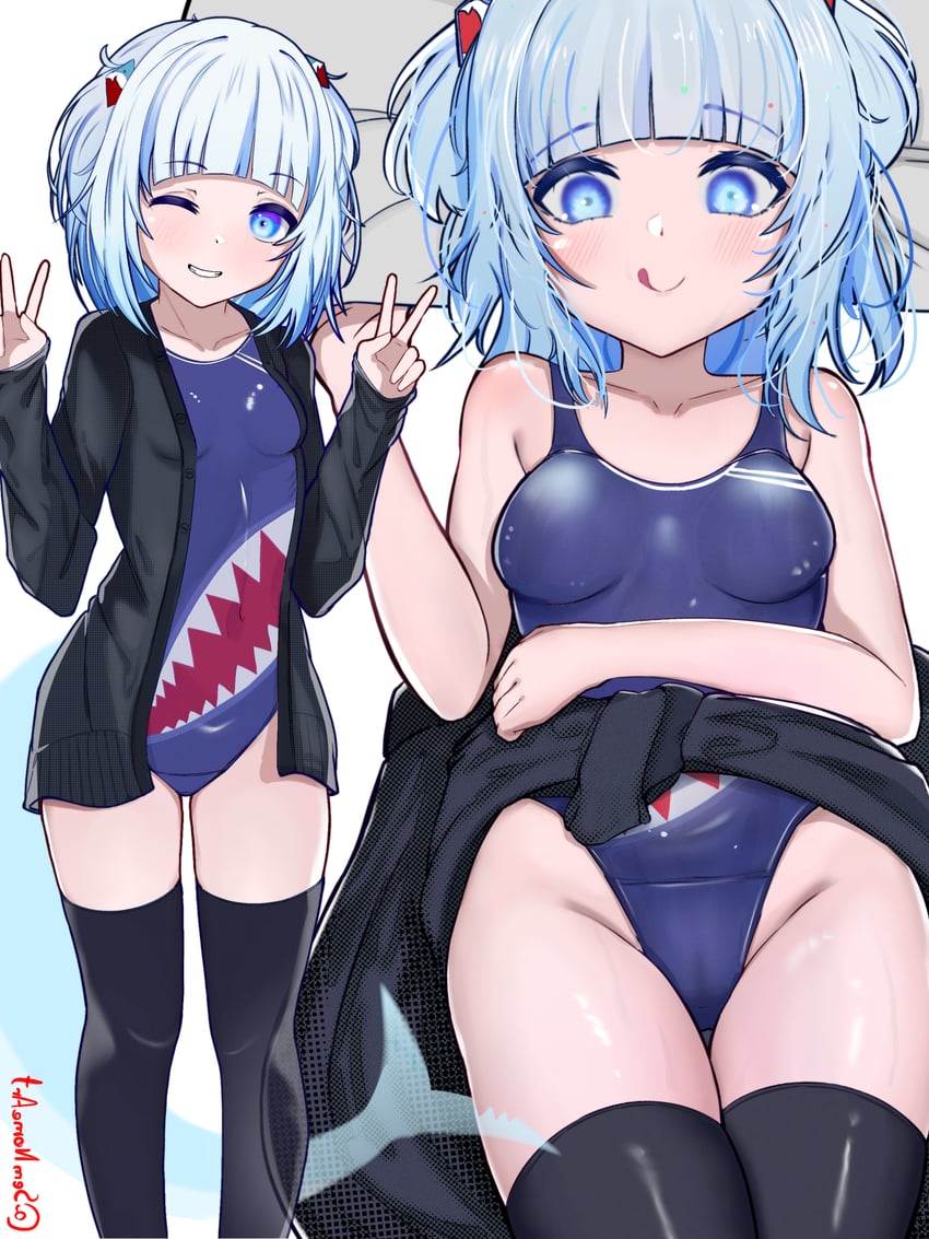 gawr gura (hololive and 1 more) drawn by semnomeart