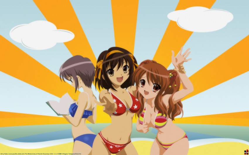 suzumiya haruhi, nagato yuki, and asahina mikuru (suzumiya haruhi no yuuutsu)