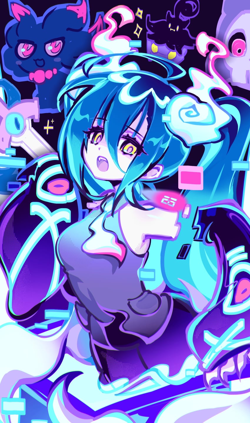 hatsune miku, misdreavus, pumpkaboo, ghost miku, duskull, and 1 more (pokemon and 2 more) drawn by anzu_(anzuhan)