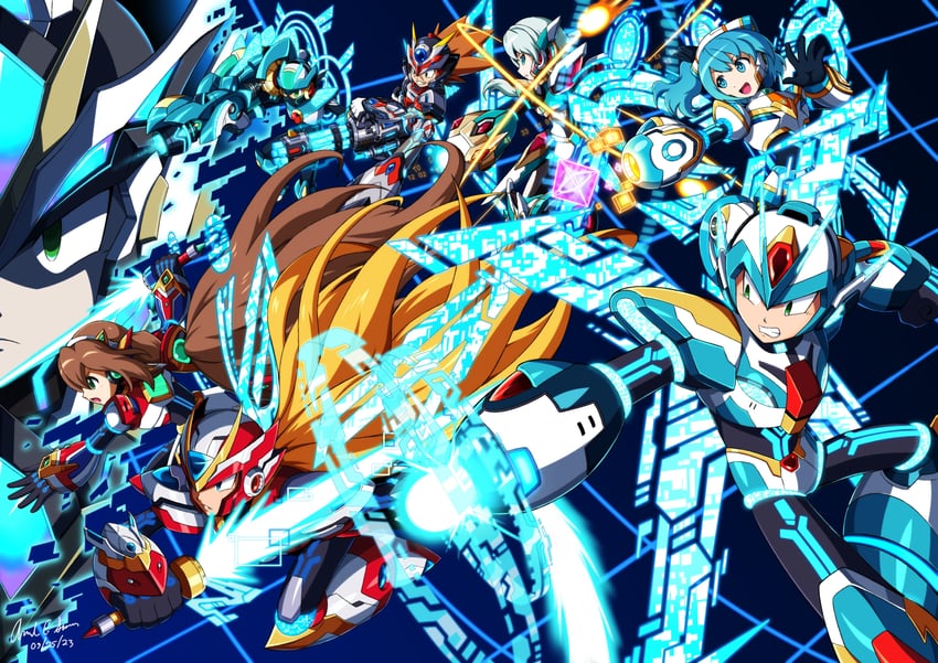 zero, x, megaman.exe, iris, axl, and 3 more (mega man and 3 more) drawn by innovator123