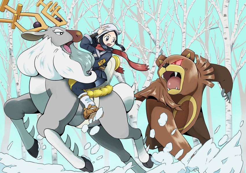 akari, ursaring, and wyrdeer (pokemon and 1 more) drawn by q-chan