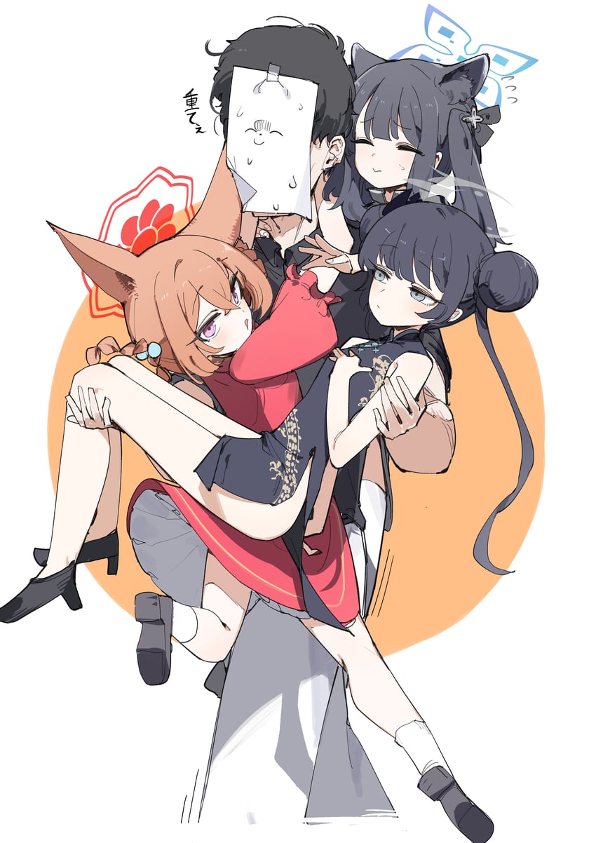 sensei, doodle sensei, kisaki, shun, and rumi (blue archive) drawn by maton_3110