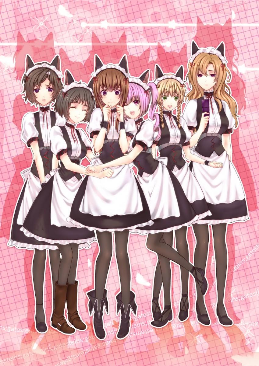 makise kurisu, shiina mayuri, amane suzuha, urushibara luka, akiha rumiho, and 1 more (steins;gate) drawn by mikou_(toromappo)