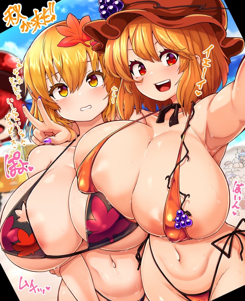 cirno, aki minoriko, hecatia lapislazuli, aki shizuha, letty whiterock, and 1 more (touhou) drawn by peso_(cheese_company)