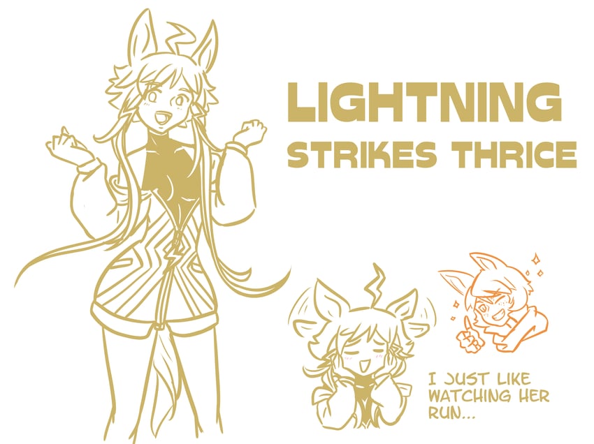 jovial merryment and lightning strikes thrice (horse race tests) drawn by sugarpunch