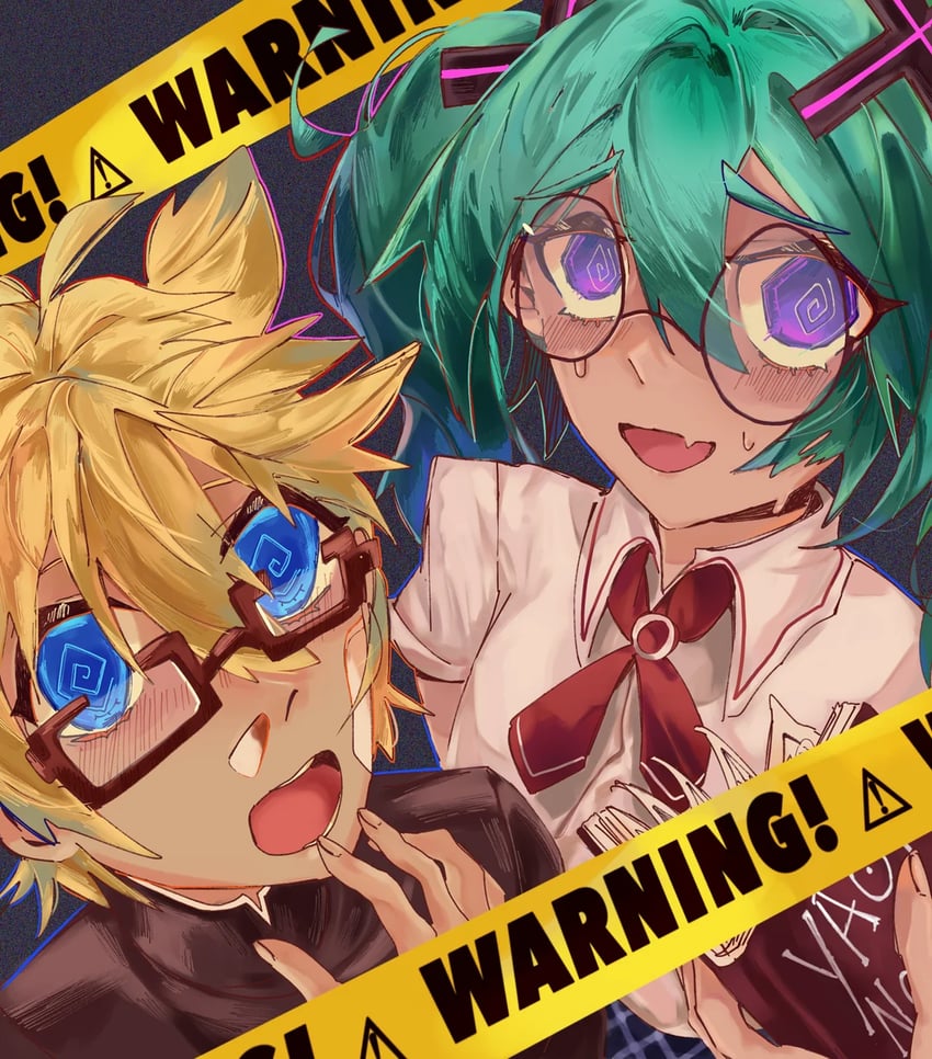 hatsune miku and kagamine len (vocaloid and 2 more) drawn by sharkiu