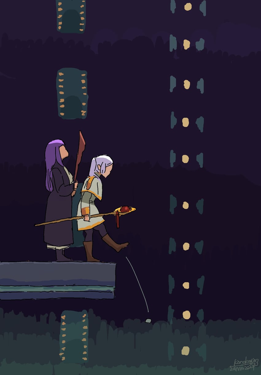 frieren and fern (sousou no frieren and 2 more) drawn by kanokoga
