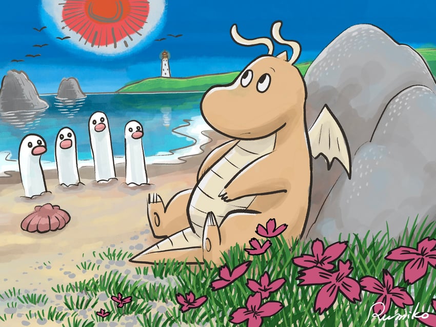 dragonite and wiglett (pokemon and 1 more) drawn by rumiko_(vertlapin96)
