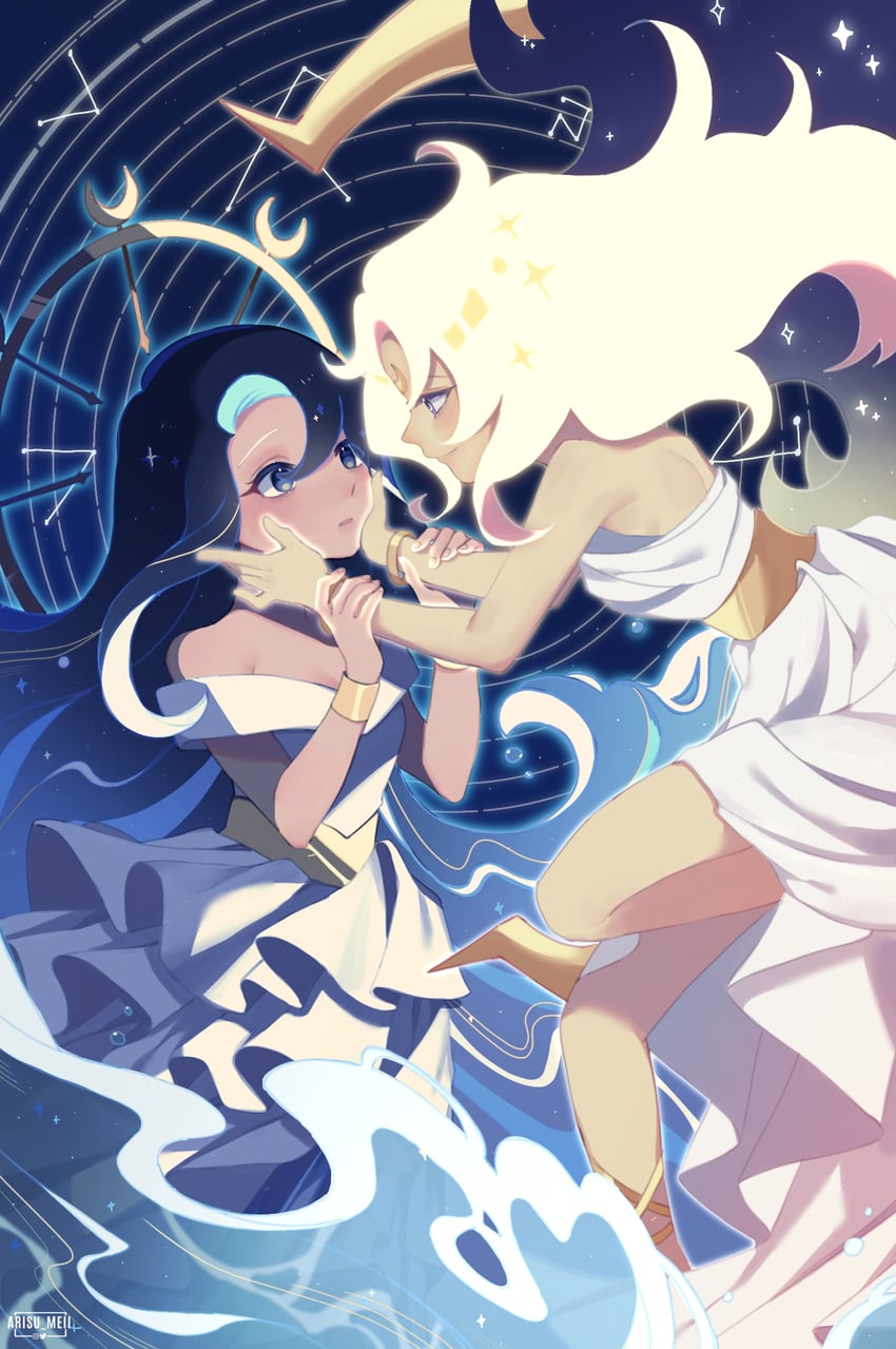 moonlight cookie and sea fairy cookie (cookie run and 1 more) drawn by arisu_meii