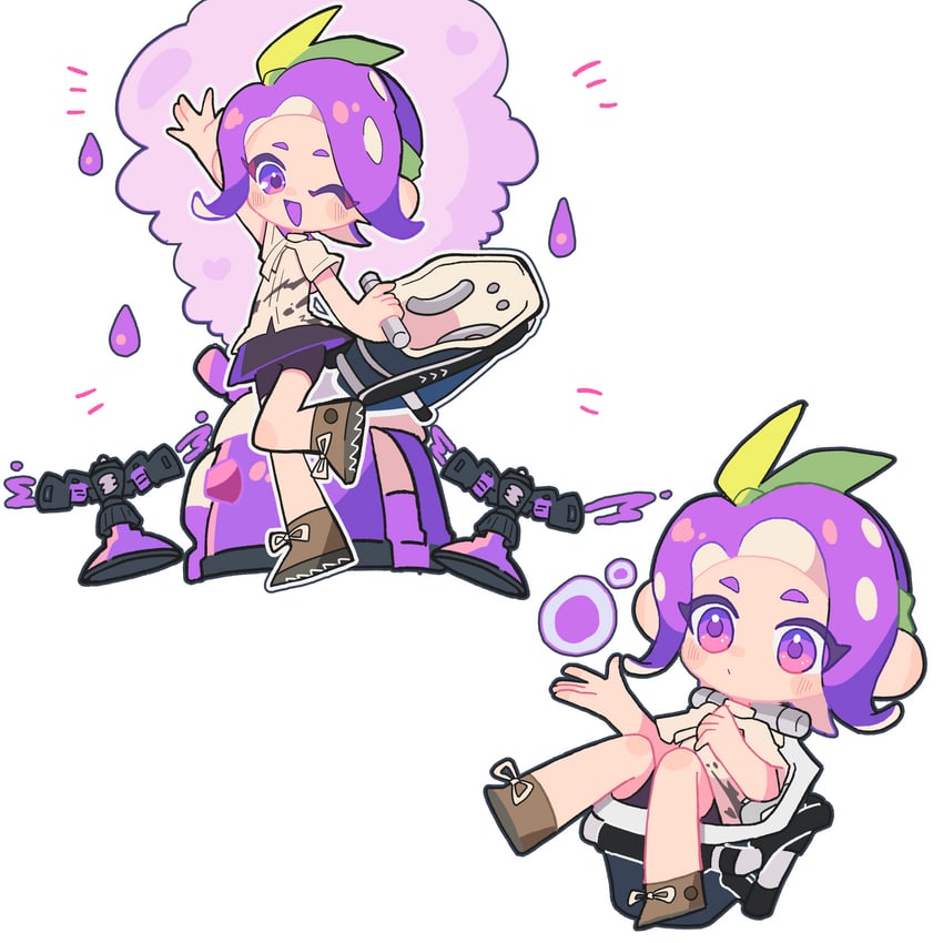 octoling player character and octoling girl (splatoon and 1 more) drawn by mitarashi_fa