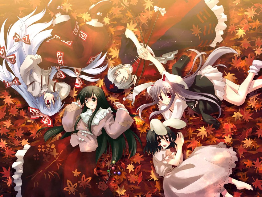 reisen udongein inaba, fujiwara no mokou, houraisan kaguya, inaba tewi, and yagokoro eirin (touhou) drawn by yuuki_tatsuya