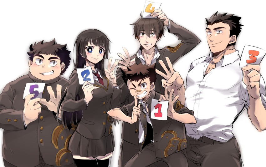 protagonist 3, protagonist 2, protagonist 4, protagonist 1, and protagonist 5 (tokyo afterschool summoners) drawn by boku002