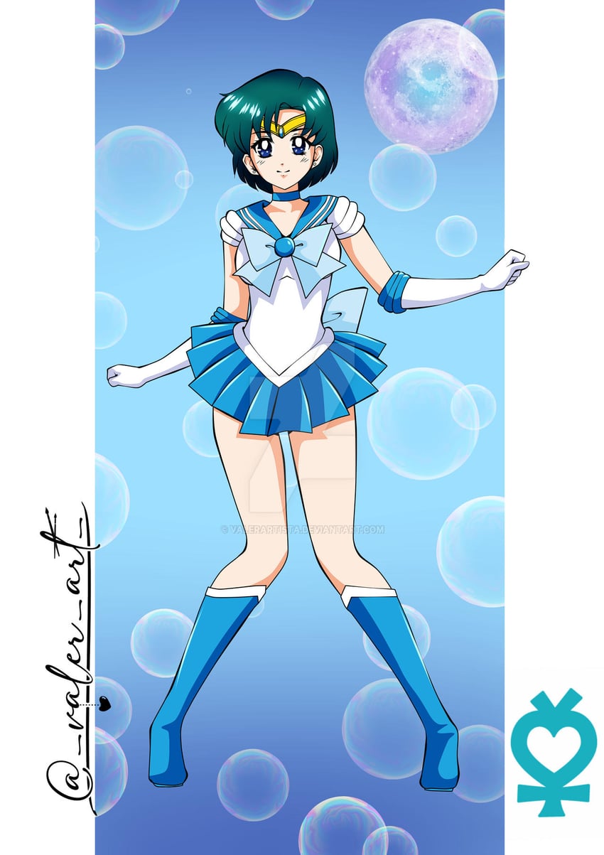 mizuno ami and sailor mercury (bishoujo senshi sailor moon) drawn by valerartista