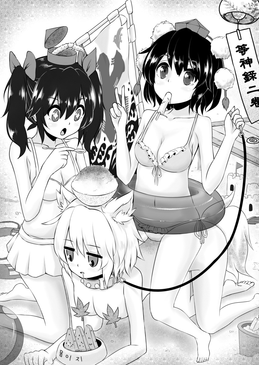 shameimaru aya, inubashiri momiji, and himekaidou hatate (touhou) drawn by fuente