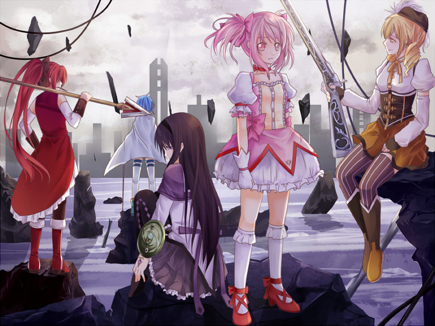 akemi homura, kaname madoka, miki sayaka, sakura kyoko, and tomoe mami (mahou shoujo madoka magica) drawn by iceky
