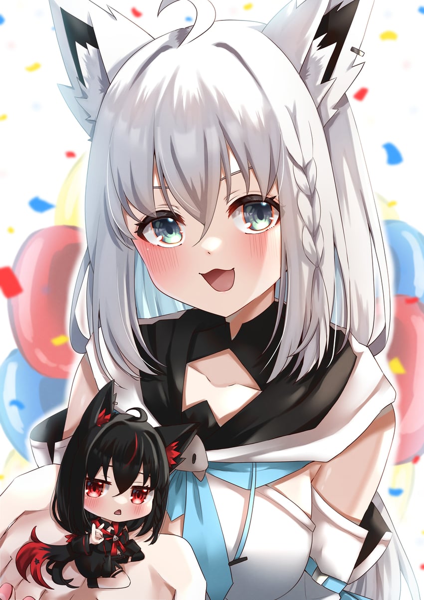 shirakami fubuki and kurokami fubuki (hololive) drawn by nyuyosuke_o_shigoto_boshuuchu
