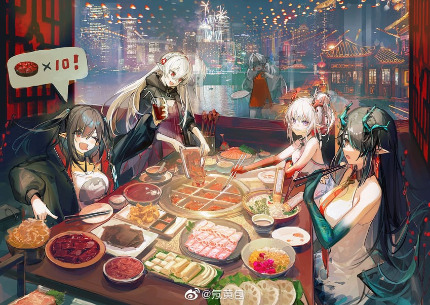 dusk, nian, warfarin, closure, and snowsant (arknights) drawn by neriash