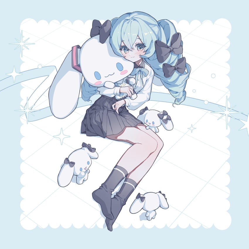 hatsune miku and cinnamoroll (vocaloid and 2 more) drawn by u_nyam