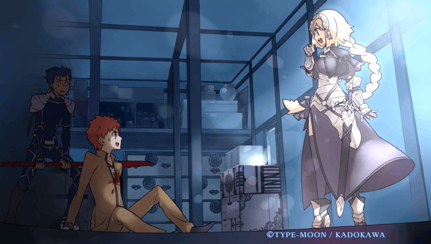 jeanne d'arc, emiya shirou, and cu chulainn (fate and 2 more) drawn by medori