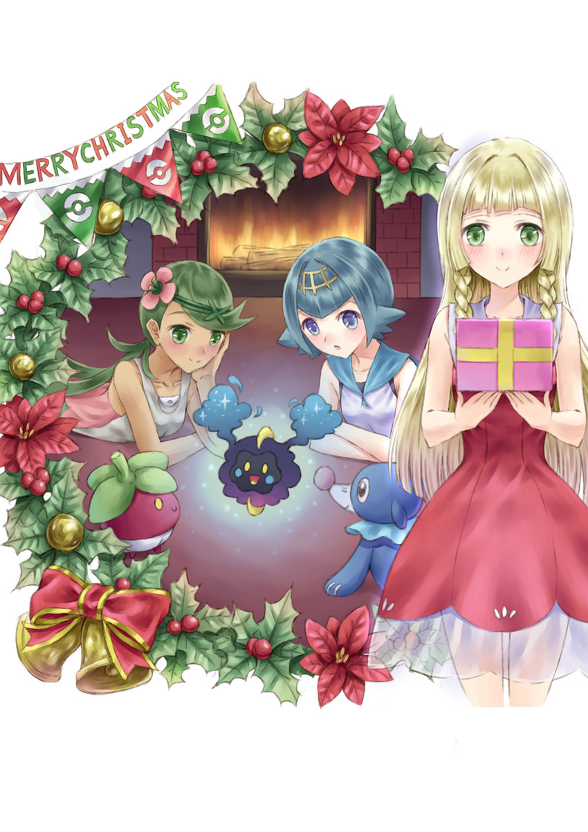 lillie, lana, mallow, popplio, cosmog, and 1 more (pokemon and 1 more) drawn by tobychou