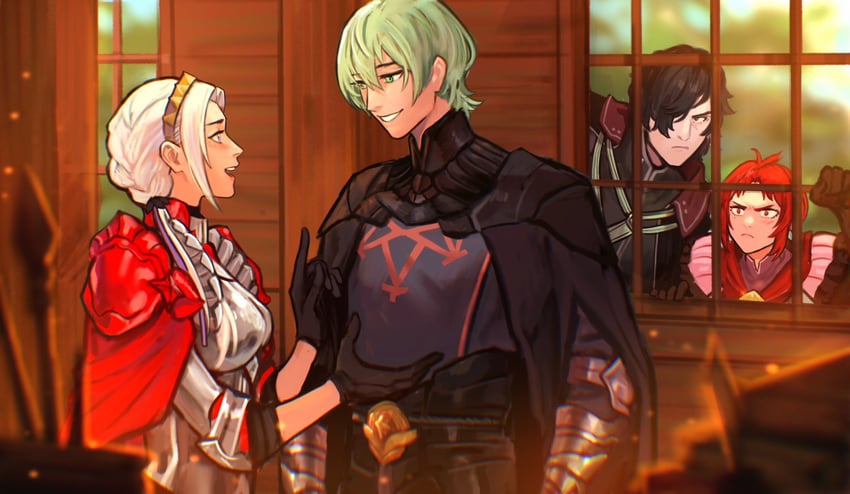 edelgard von hresvelg, male byleth, hubert von vestra, and monica von ochs (fire emblem and 2 more) drawn by sethkiel
