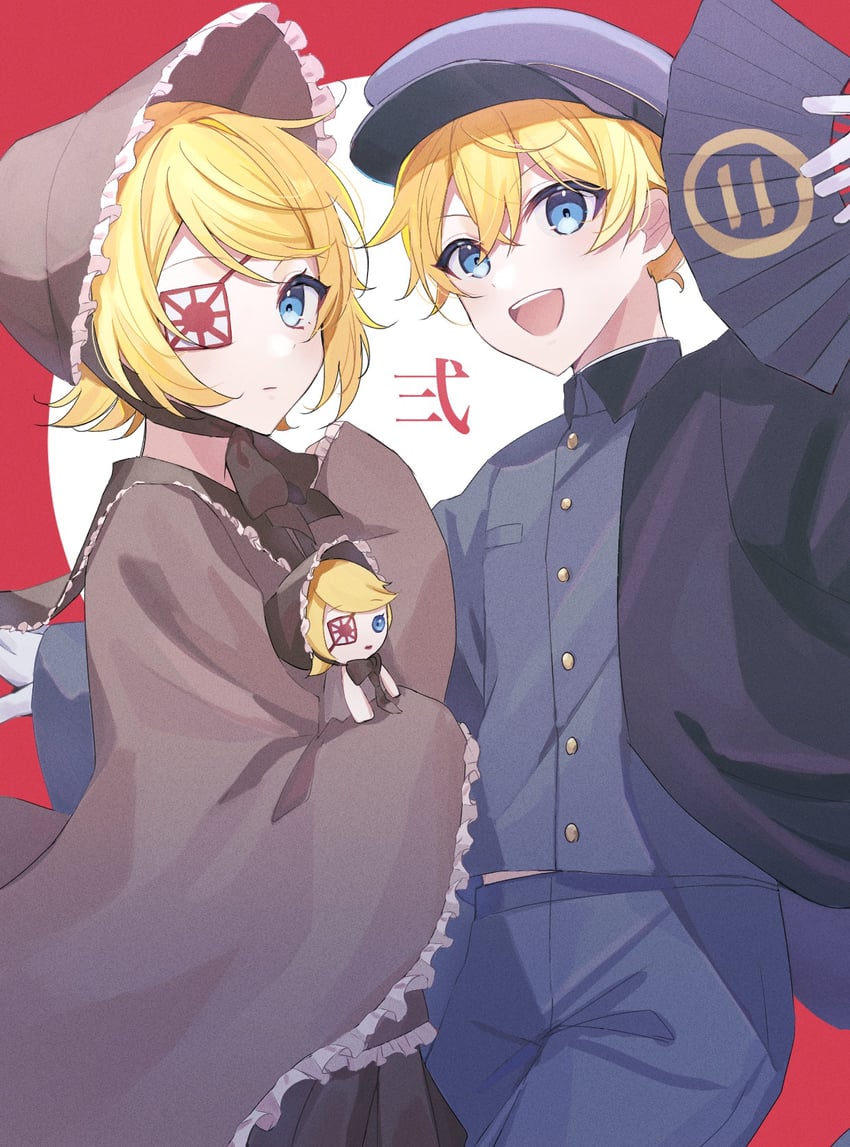 kagamine rin and kagamine len (vocaloid and 2 more) drawn by rabu_(pixiv_38571565)