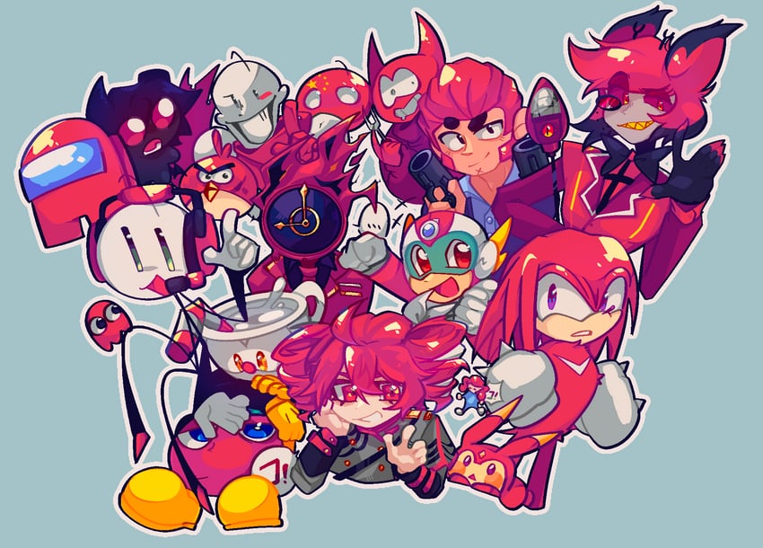 kasane teto, dante, crewmate, knuckles the echidna, papyrus, and 11 more (project moon and 18 more) drawn by gezishule