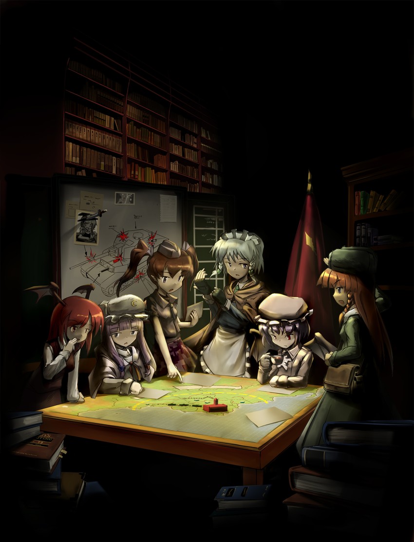 kirisame marisa, remilia scarlet, izayoi sakuya, patchouli knowledge, hong meiling, and 2 more (touhou) drawn by fat_(artist)