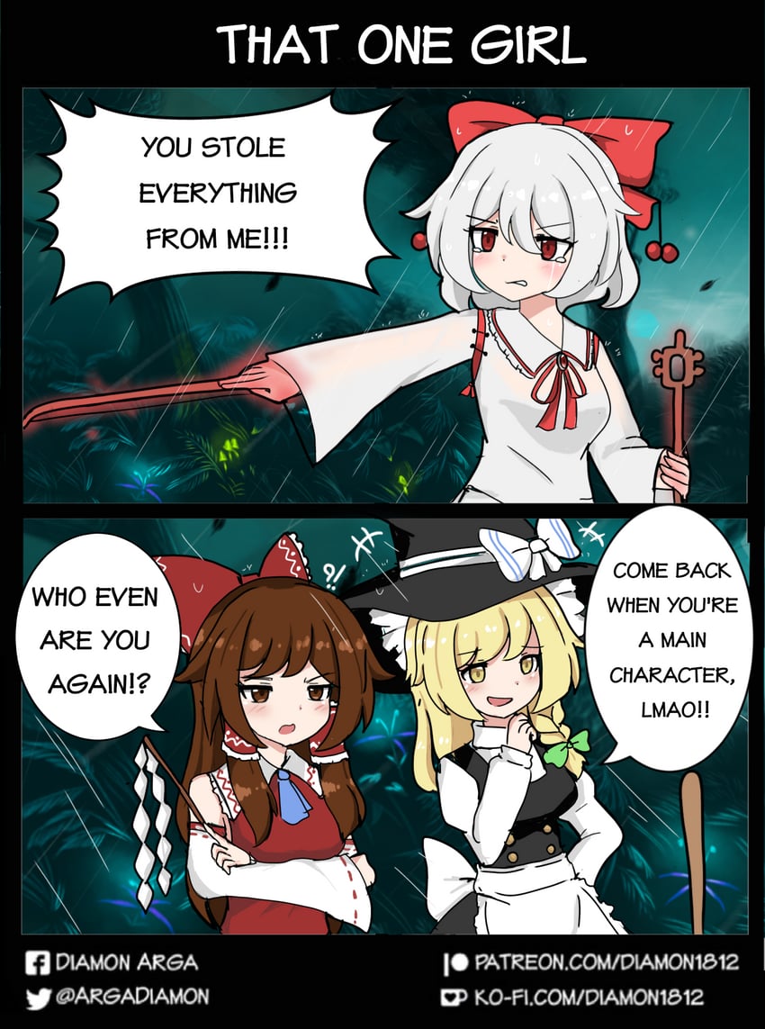 hakurei reimu, kirisame marisa, and satsuki rin (touhou and 4 more) drawn by diamon_arga