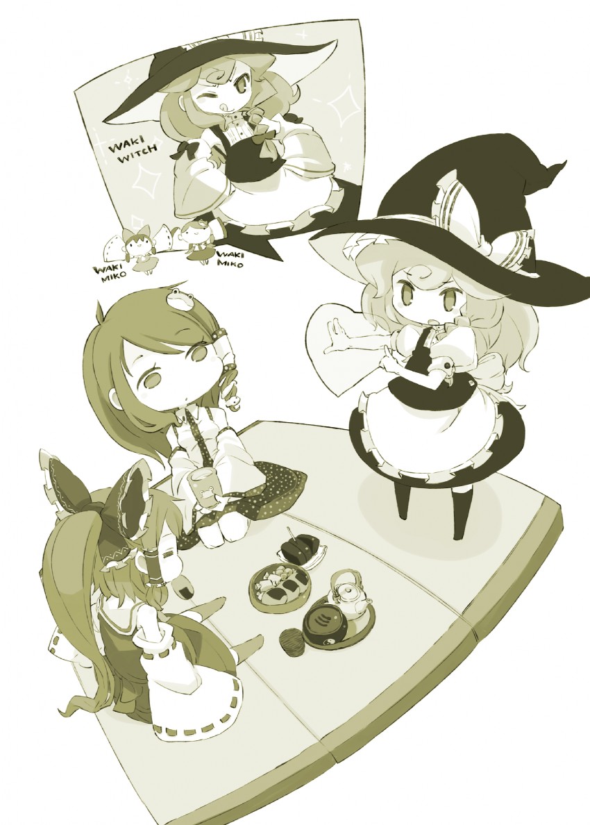 hakurei reimu, kirisame marisa, and kochiya sanae (touhou) drawn by mota