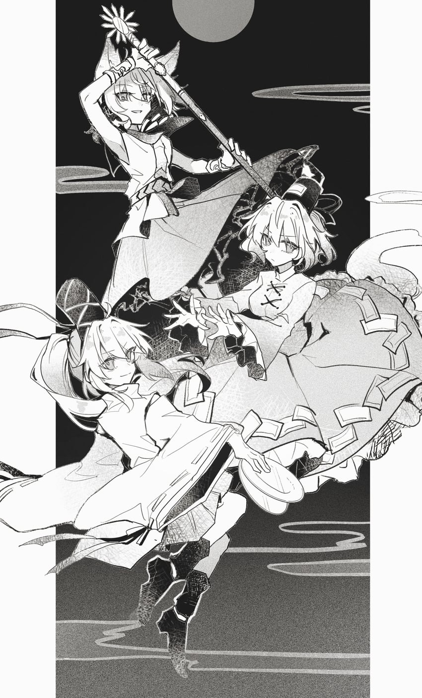 toyosatomimi no miko, mononobe no futo, and soga no tojiko (touhou) drawn by yuezhuanlang