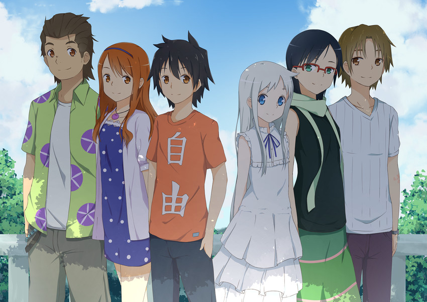 honma meiko, anjou naruko, tsurumi chiriko, yadomi jinta, matsuyuki atsumu, and 1 more (ano hi mita hana no namae wo bokutachi wa mada shiranai.) drawn by 53c_(ray_cordova)