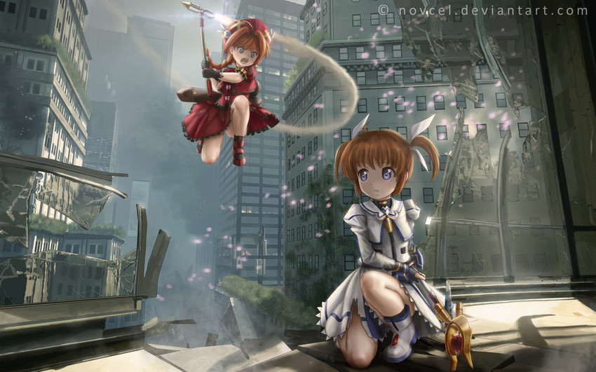takamachi nanoha, raising heart, vita, and graf eisen (lyrical nanoha and 3 more) drawn by novcel