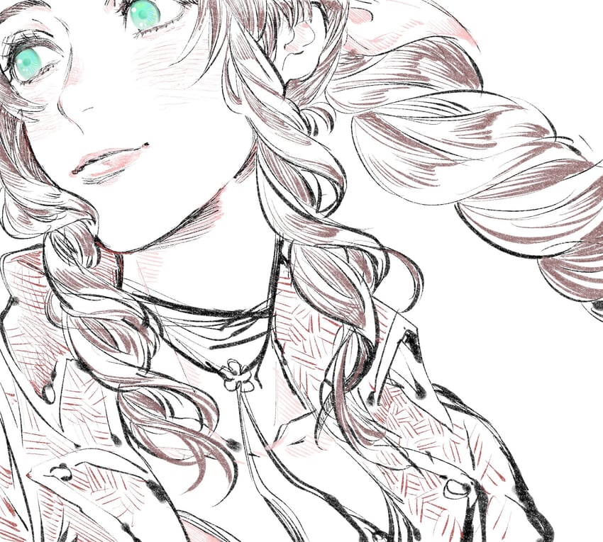 aerith gainsborough (final fantasy and 3 more) drawn by ashinamaturi