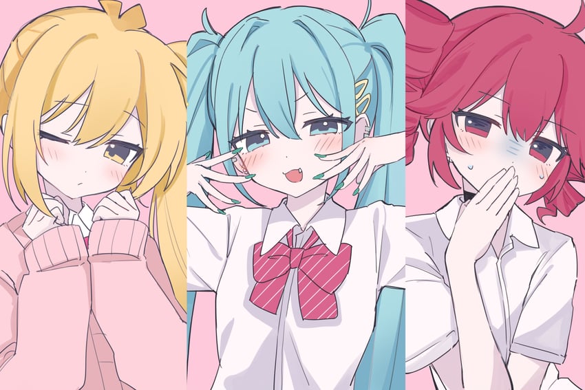 hatsune miku, kasane teto, and akita neru (vocaloid and 3 more) drawn by yukia_1128