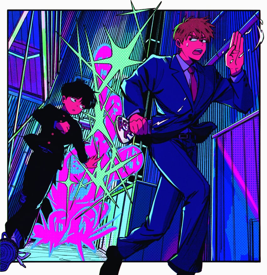 kageyama shigeo and reigen arataka (mob psycho 100) drawn by cm_wm