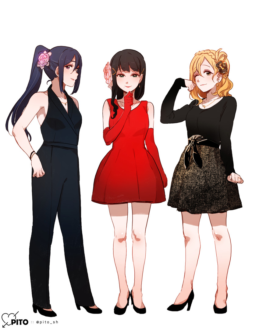 matsuura kanan, kurosawa dia, and ohara mari (love live! and 1 more) drawn by pito_(sh02327)