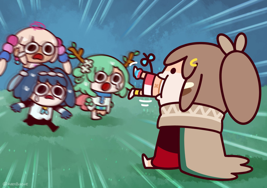 ouro kronii, nanashi mumei, hakos baelz, ceres fauna, and tsukumo sana (hololive and 1 more) drawn by keenbiscuit