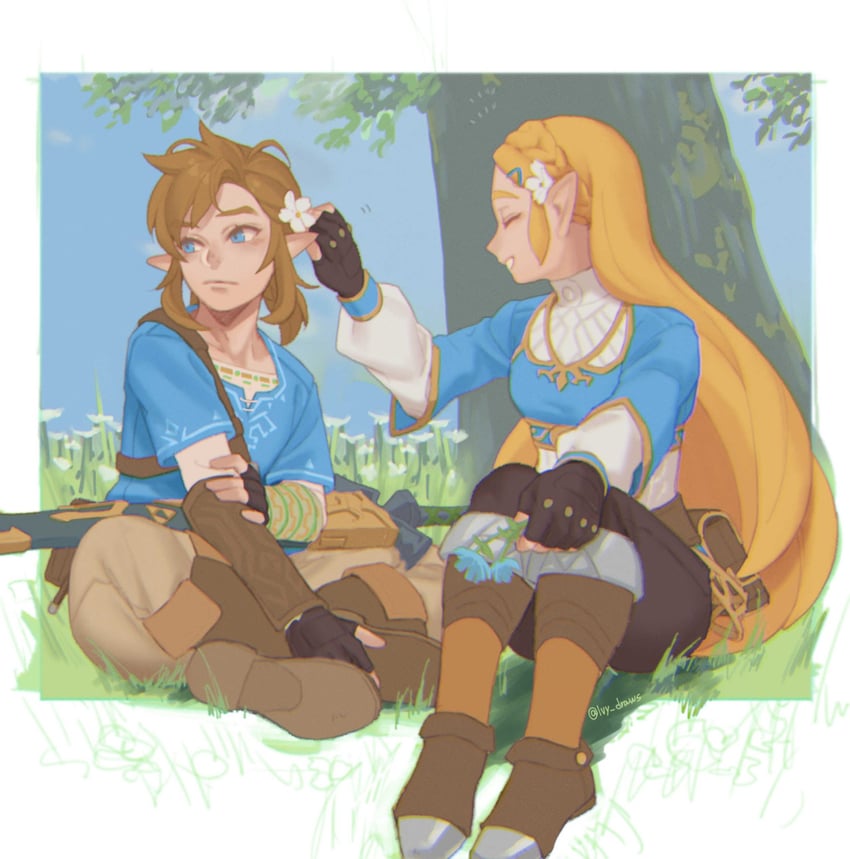 link and princess zelda (the legend of zelda and 1 more) drawn by ivy_(sena0119)