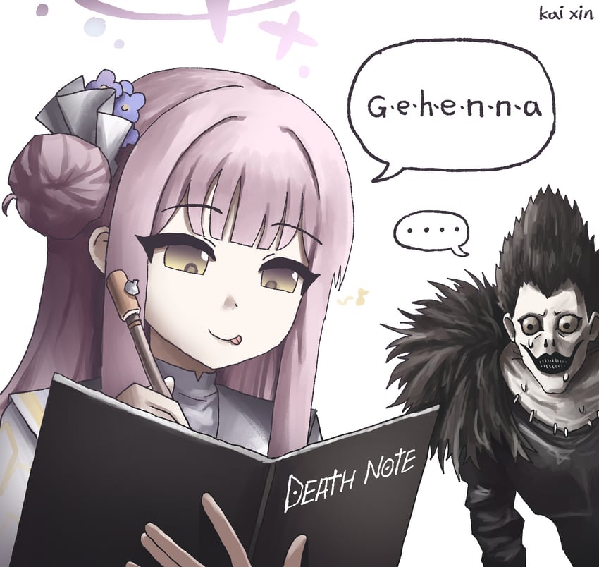 mika and ryuk (blue archive and 1 more) drawn by kai_xin