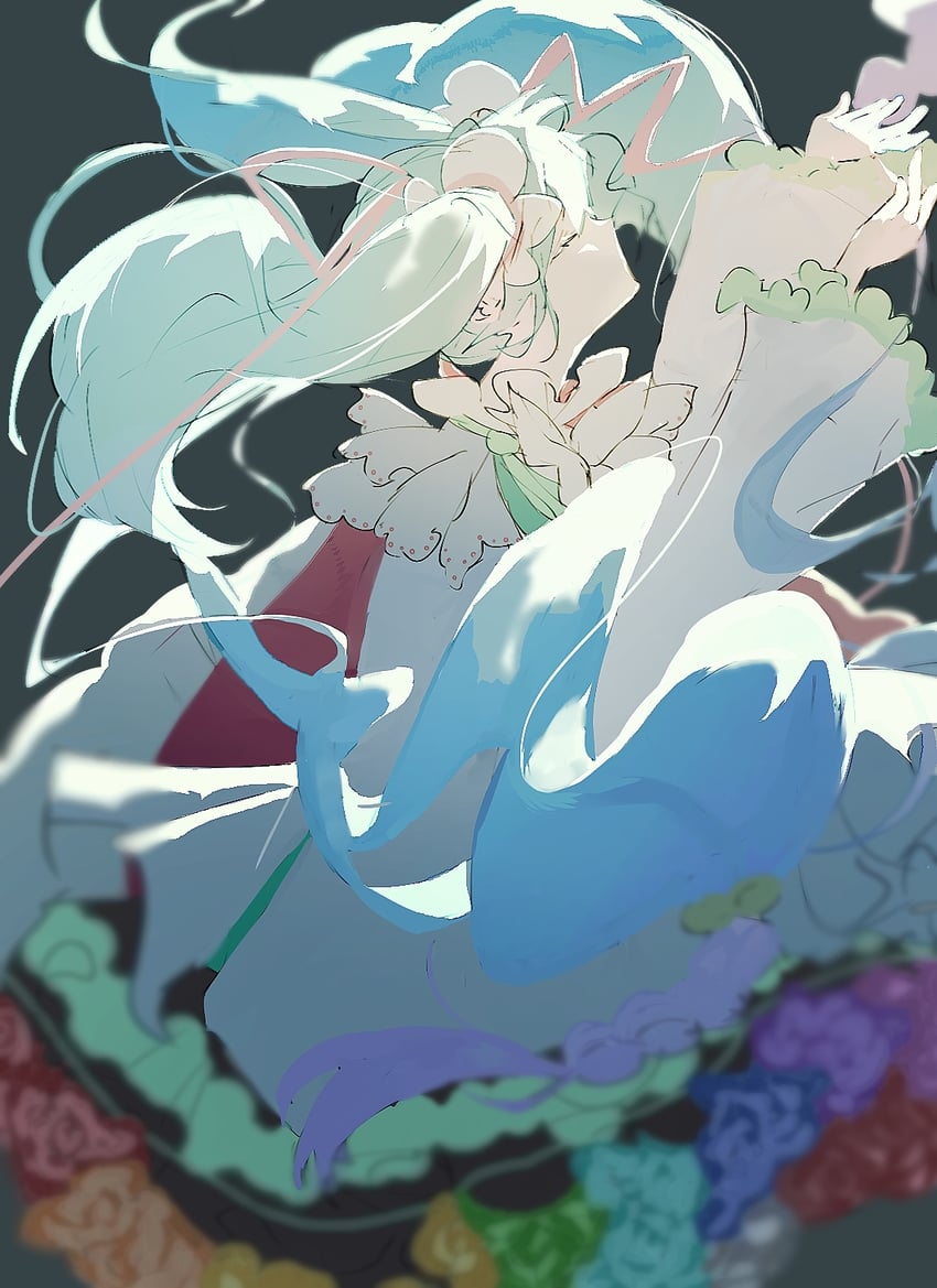 hatsune miku and magical mirai miku (vocaloid and 1 more) drawn by bak_0
