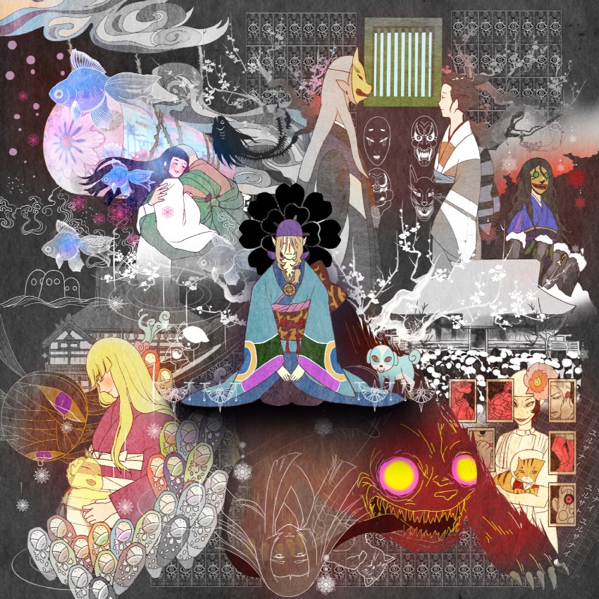 kusuriuri, noppera-bou, zashiki-warashi, ochou, ichikawa setsuko, and 12 more (mononoke and 1 more) drawn by hiko_(lg612)