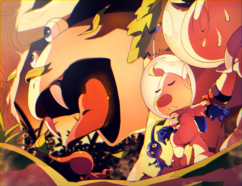 red pikmin, olimar, blue pikmin, louie, and bulborb (pikmin) drawn by shirushiki