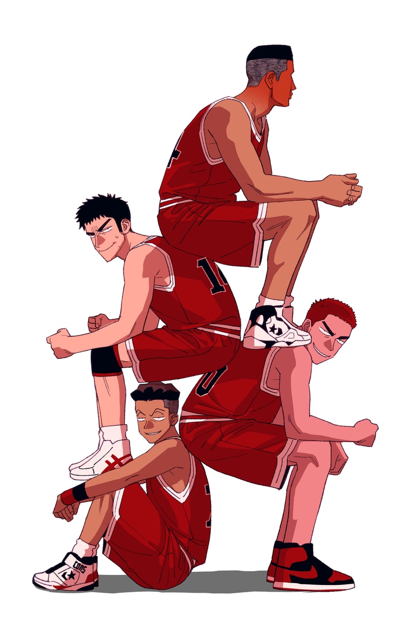 sakuragi hanamichi, miyagi ryouta, mitsui hisashi, and akagi takenori (slam dunk) drawn by sus_ryo7