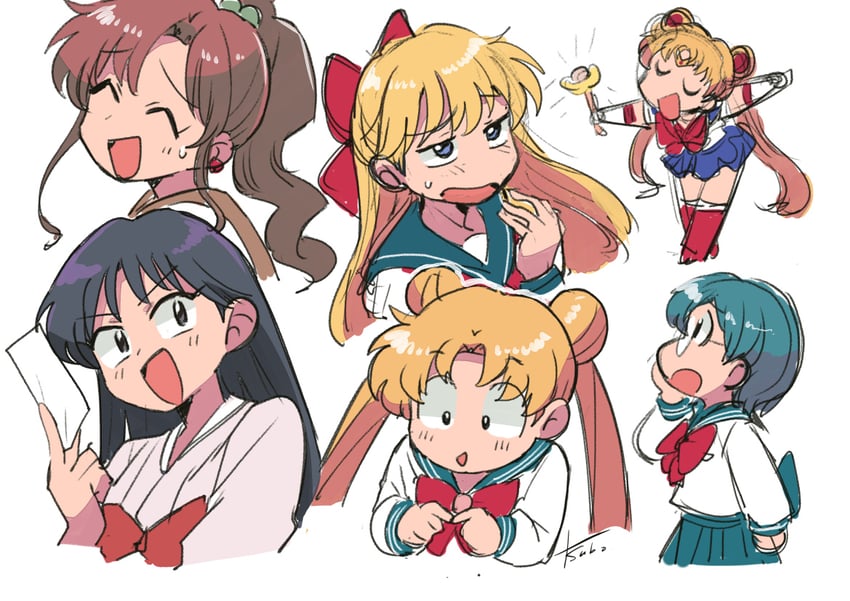 tsukino usagi, sailor moon, mizuno ami, aino minako, hino rei, and 1 more (bishoujo senshi sailor moon) drawn by tsubobot