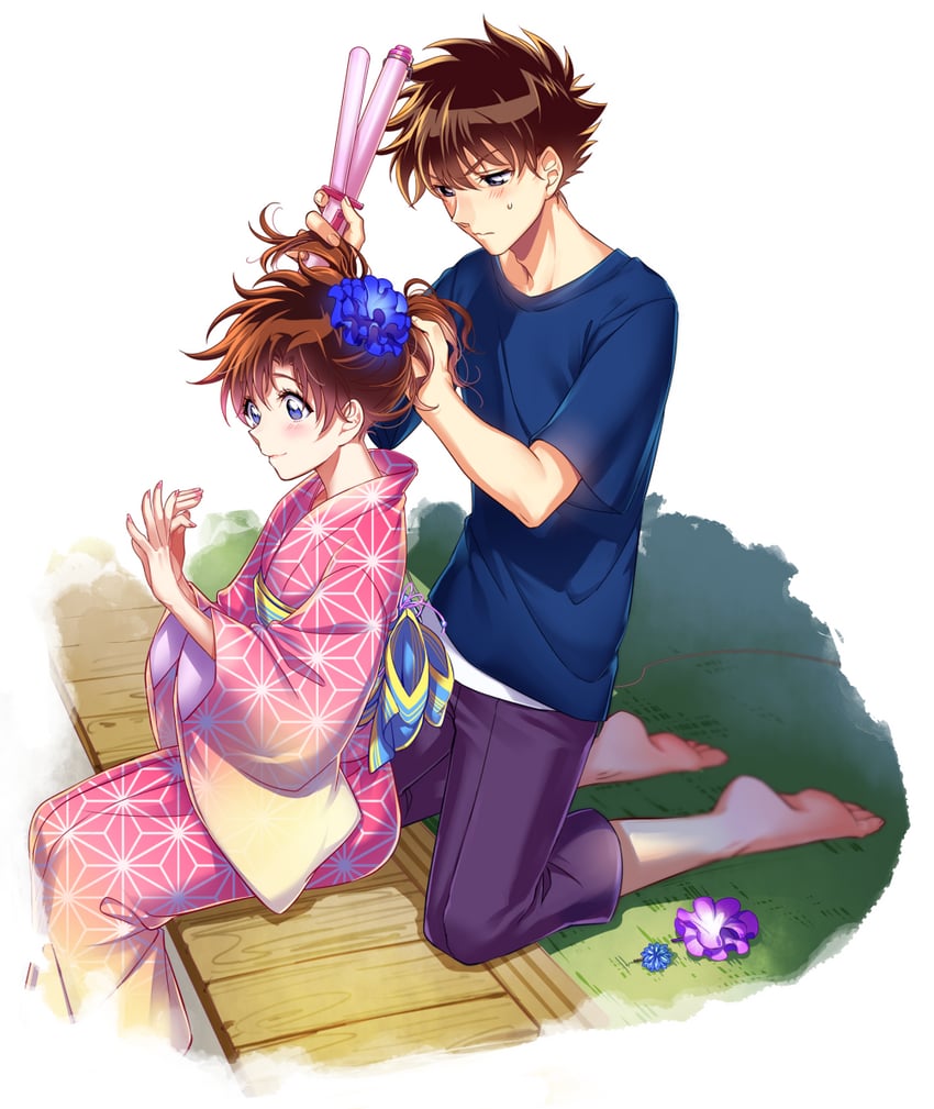 kuroba kaito and nakamori aoko (magic kaito) drawn by paf