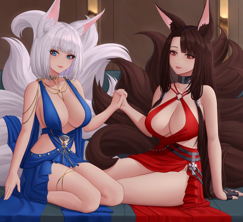 kaga and akagi (azur lane) drawn by zaphn