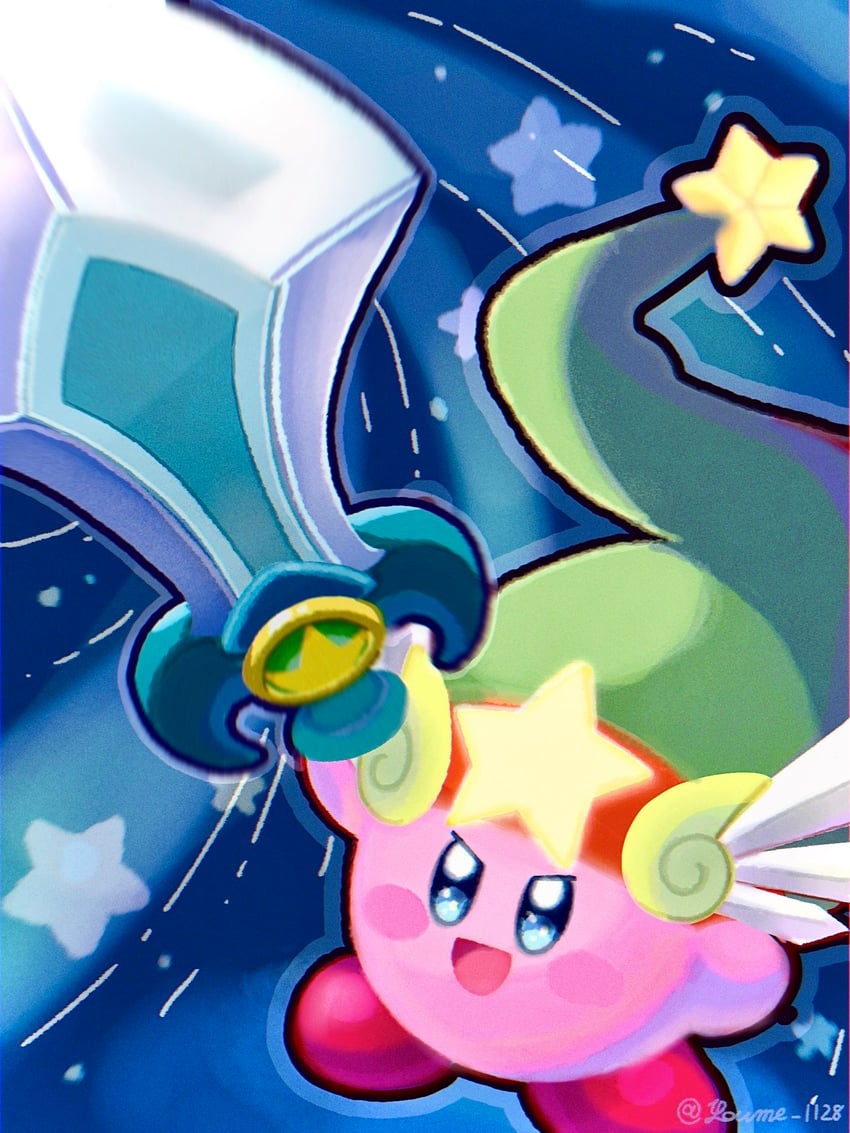 kirby, sword kirby, and ultra sword kirby (kirby and 1 more) drawn by suruga_kanade