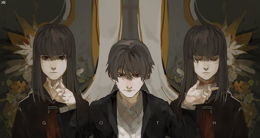 morino yoru, kamiyama itsuki, and morino yuu (goth) drawn by xenos