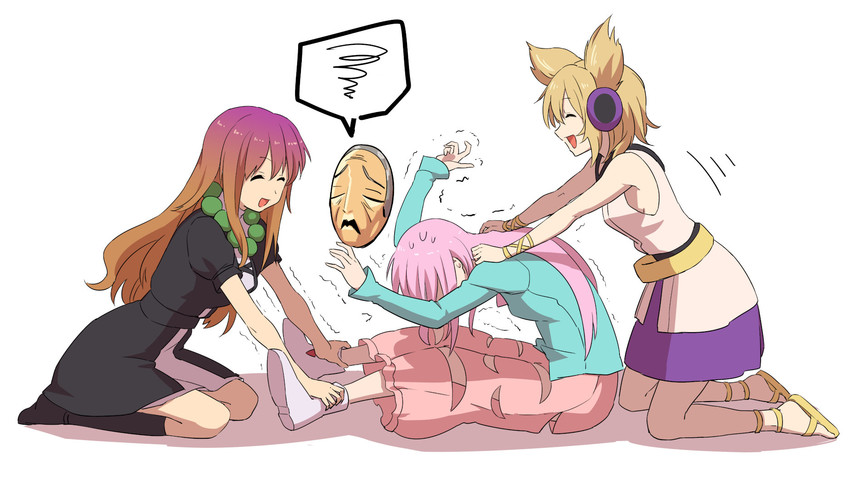 hijiri byakuren, toyosatomimi no miko, and hata no kokoro (touhou) drawn by leon_(mikiri_hassha)